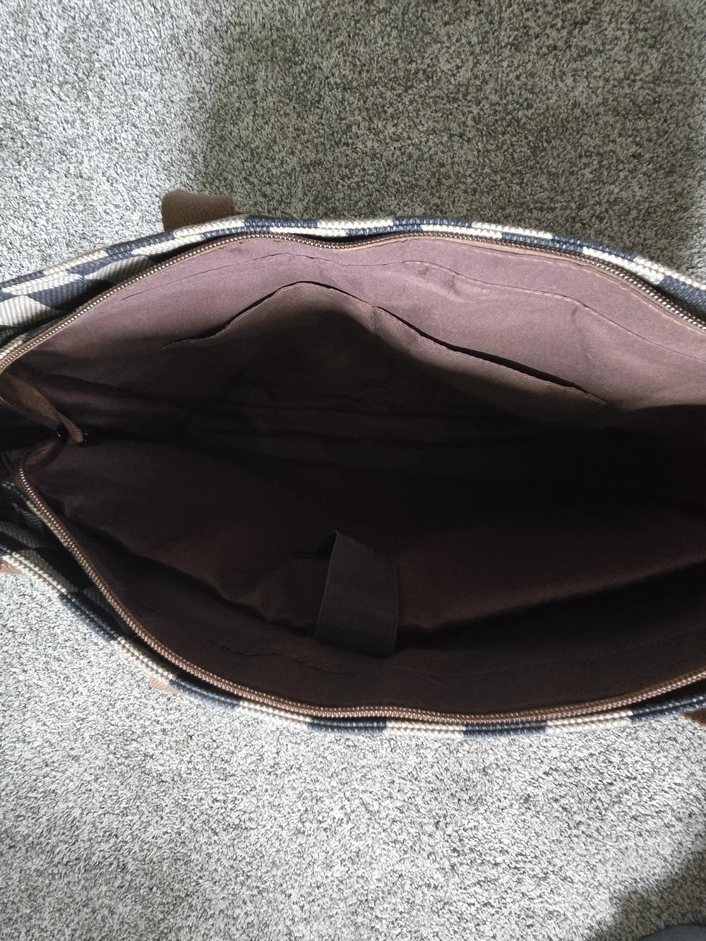 Checkerboard Canvas Tote Bag with Brown Straps